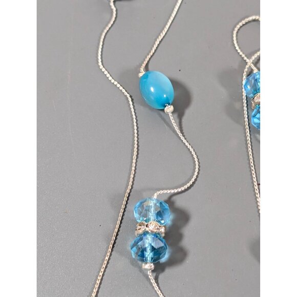 Croft & Barrow Blue Glass Cats Eye Pink Rose Flower Bead Multi Chain Necklace NE - Picture 9 of 11